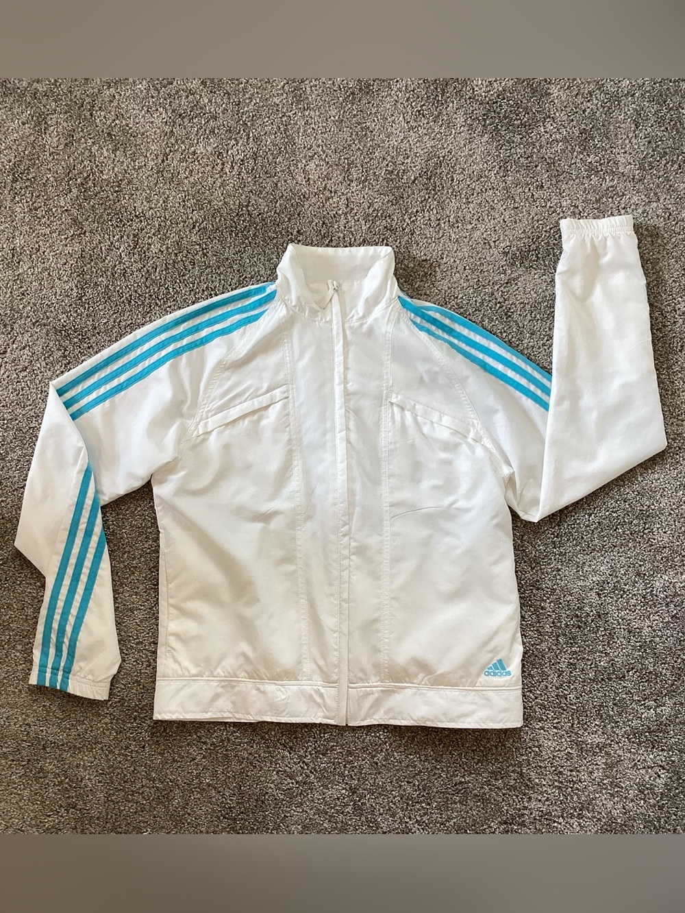 Vintage Adidas White Wind Jacket Blue Three-Stripe Detail